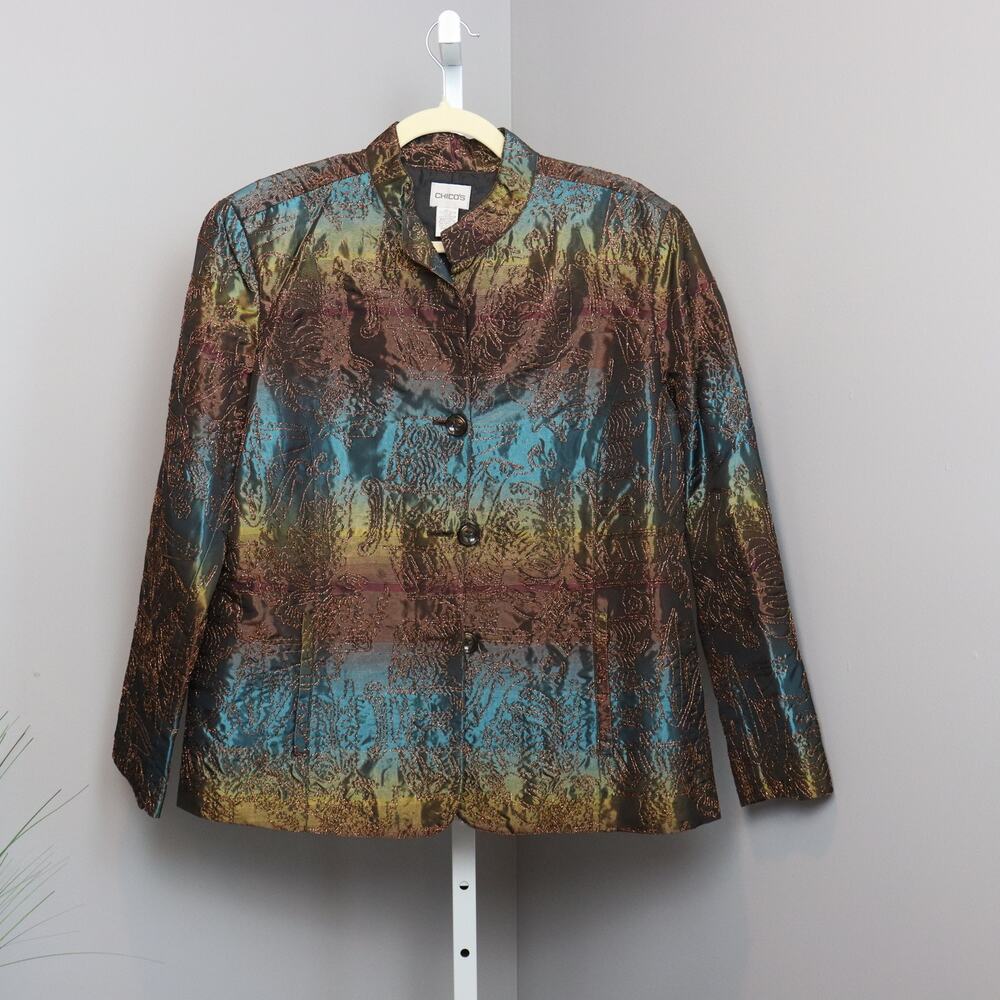 Chico’s Metallic Embroidered‎ Brocade Jacket Size 2 (M/L) Statement Layer